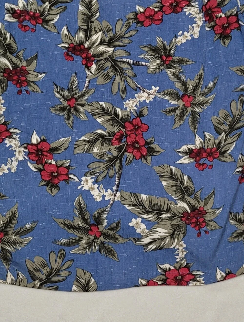 Bobby Cobb Vintage Caribbean Joe Blue Tropical Barkcloth Print Button Up Shirt